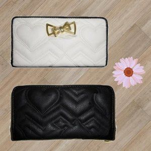 BETSEY JOHNSON BLACK BONE QUILTED ZIP AROUND WALLET